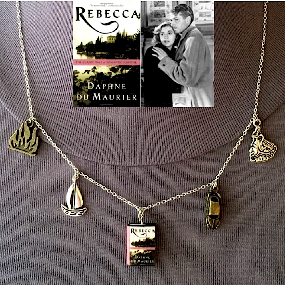 Rebecca by Daphne du Maurier Handmade Literature Necklace, Book Cover, Sailboat